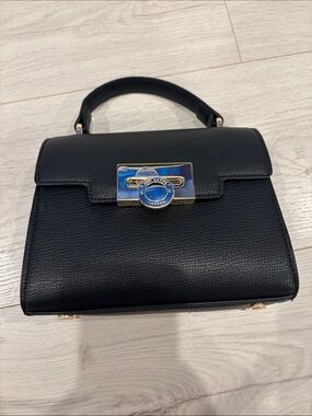 Ted Baker Black Structured Top-Handle Satchel with Gold Hardware